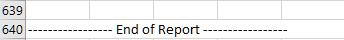 Part of a CSV file showing a series of merged cells containing the text, End of Report.