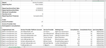 Part of a CSV file showing the Service Providers report.